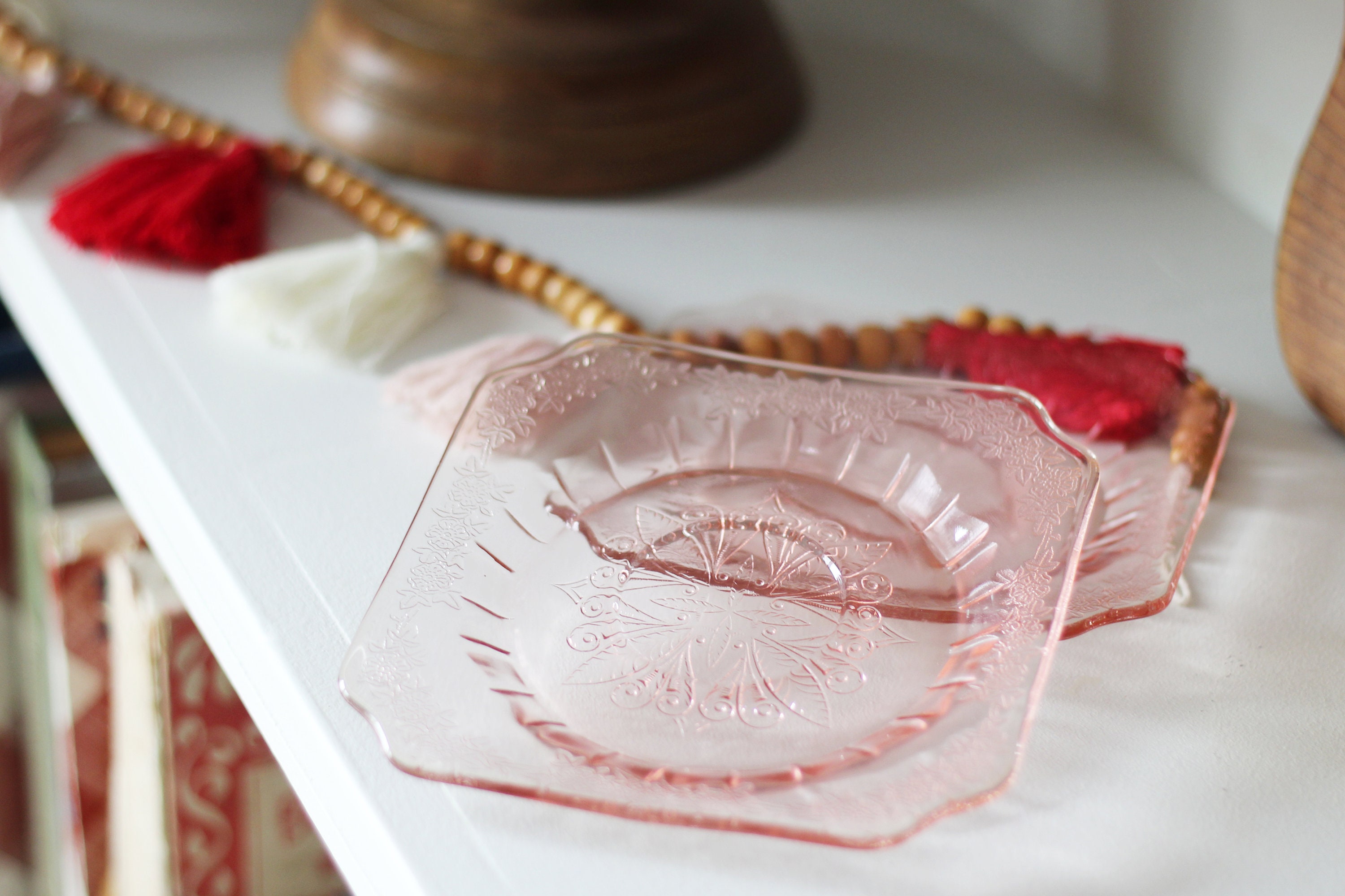 Vintage Pink Depression Glass Square Plates Set of 2 Etsy