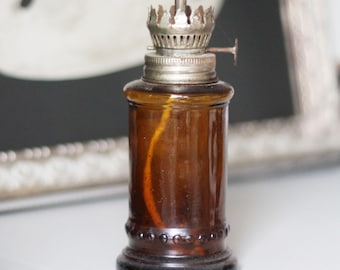 Vintage Amber Bubble Glass Oil Lamp – Miniature Hong Kong Lamp