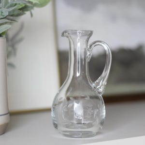 Antique Etched Glass Pitcher - Glass Syrup Creamer Pitcher with Etched Glass Accents