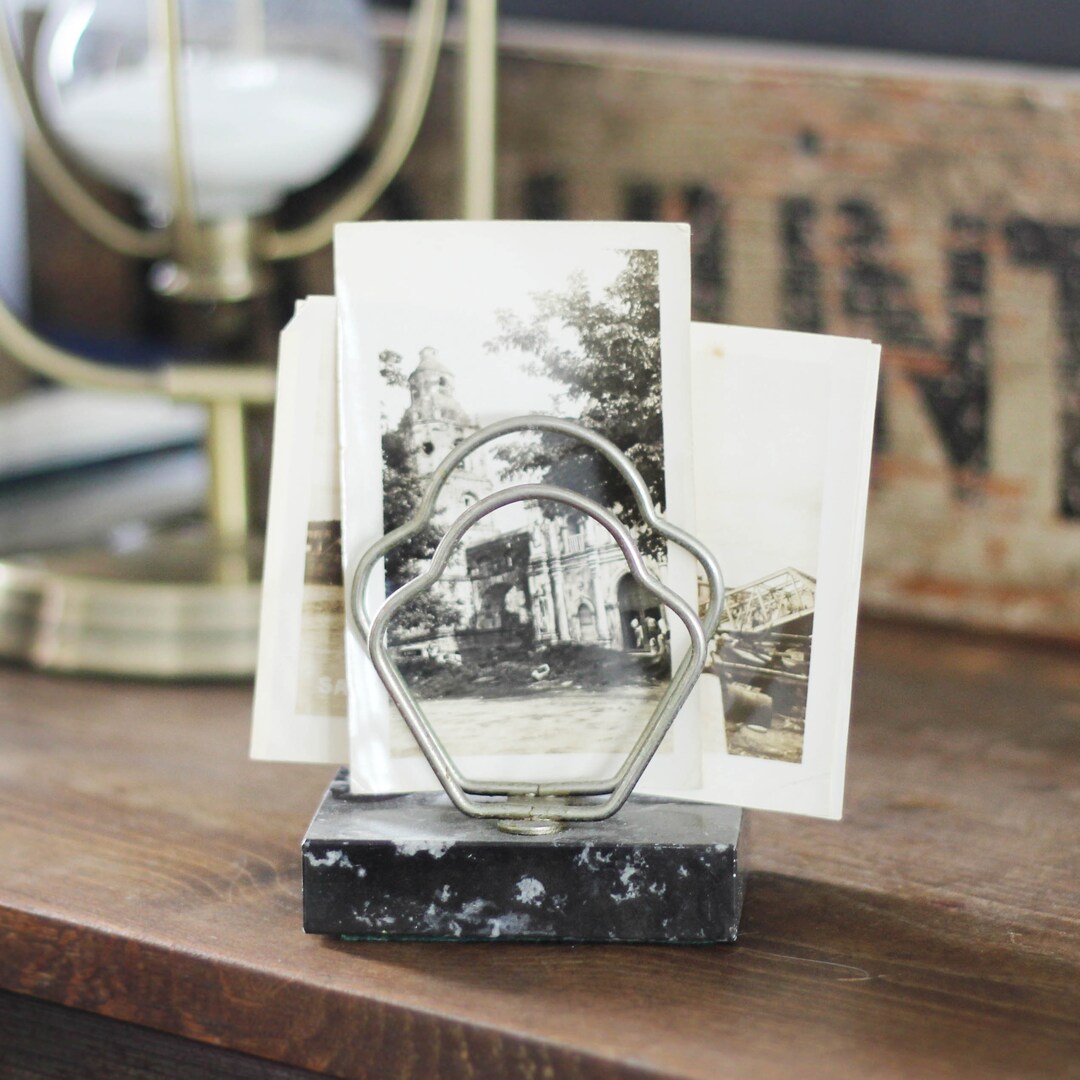 Vintage Black Marble Letter Holder Black Marble Clover Shaped Letter