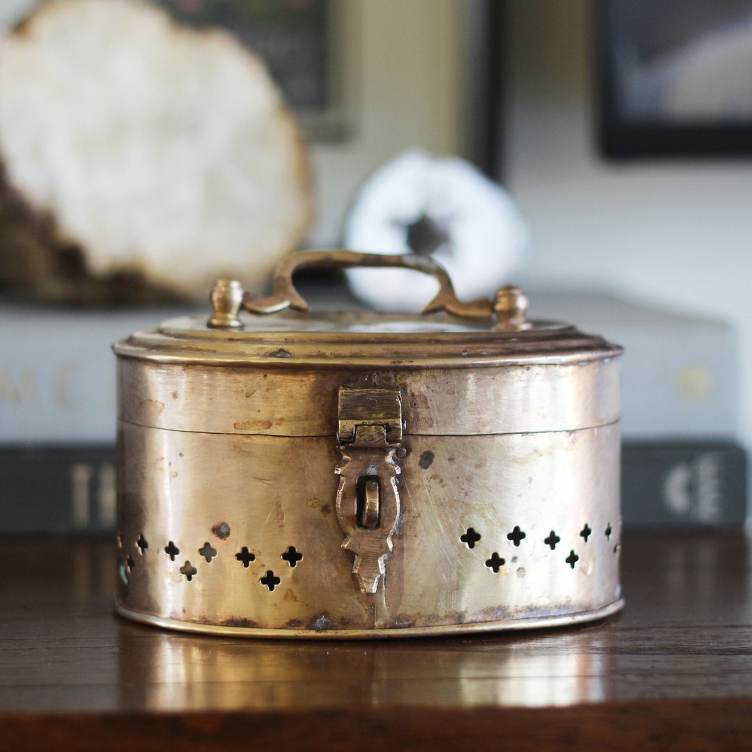 Vintage Brass Oval Cricket Keeper Box W Clasp and Hinged Etsy