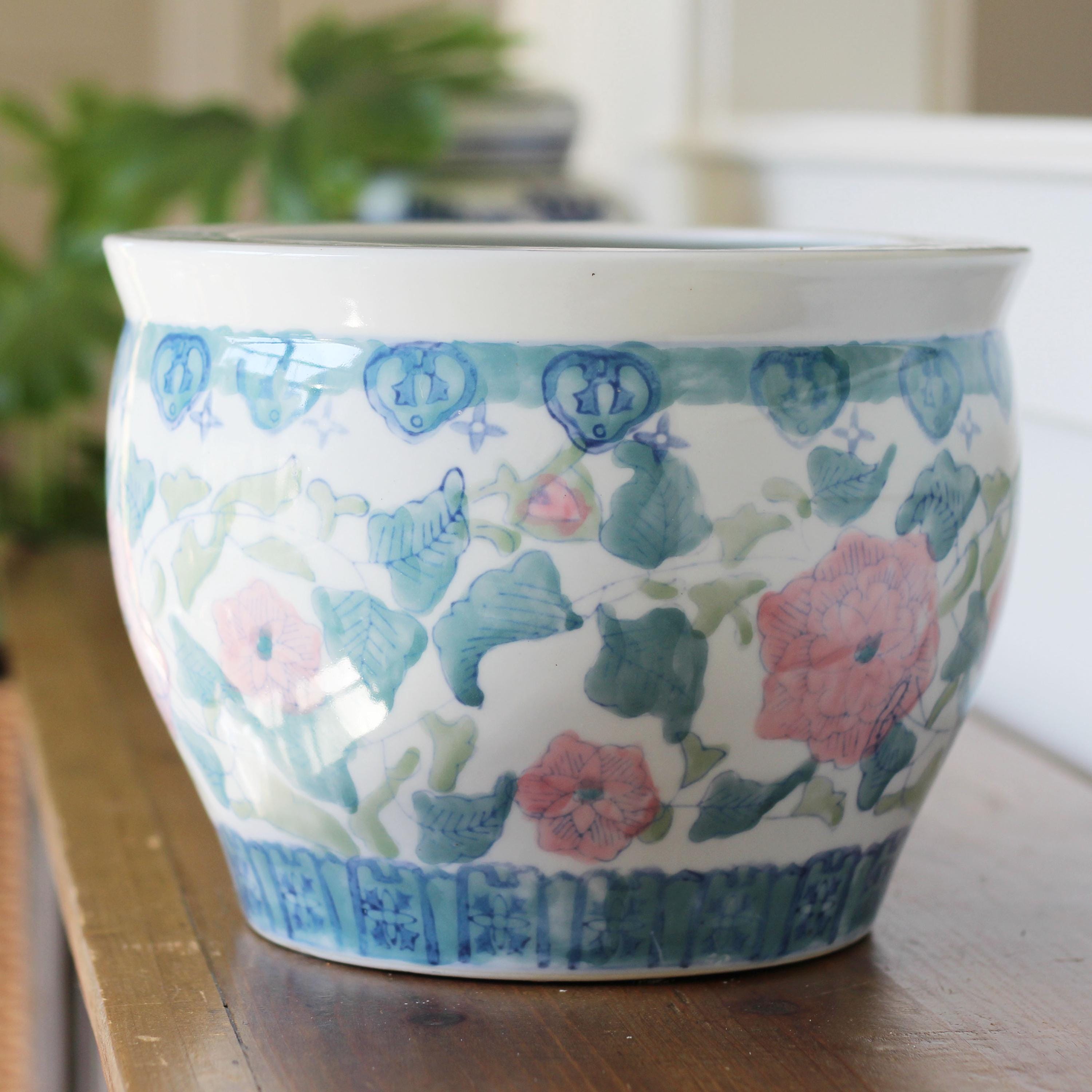 Vintage Large Chinese Porcelain Enamel Jardiniere Bowl Planter