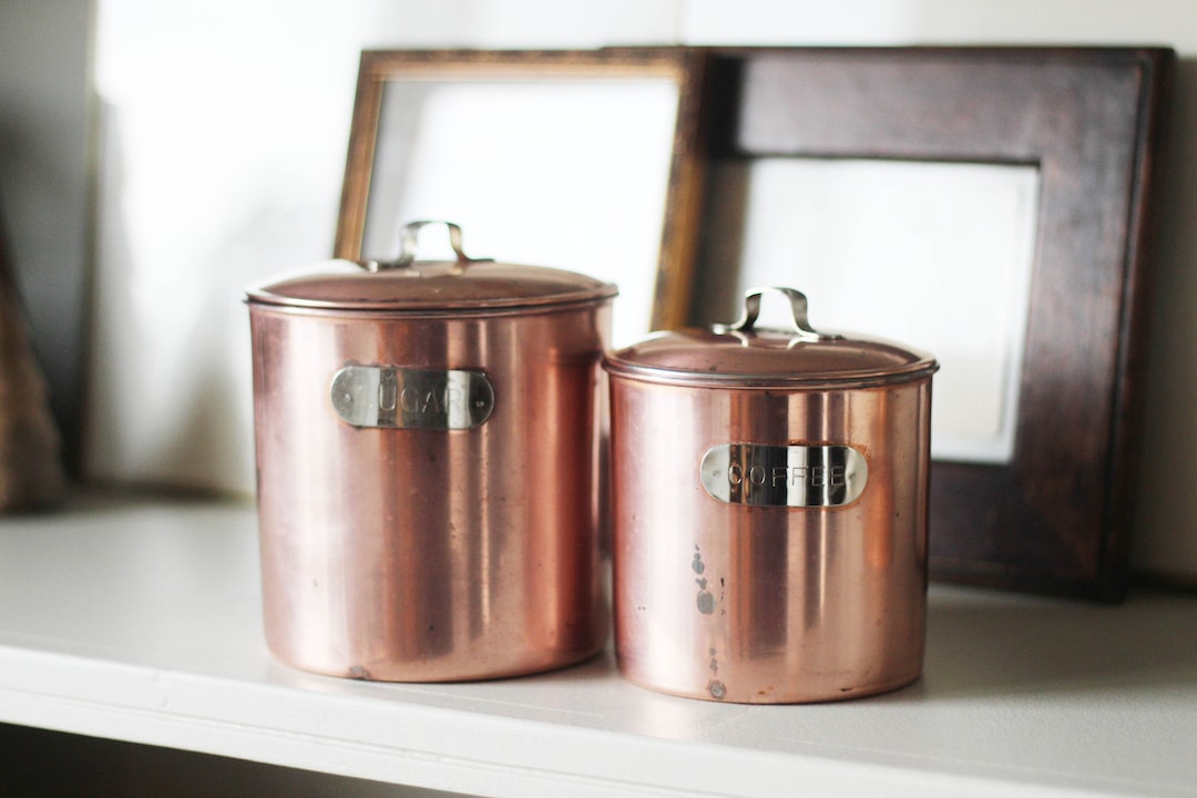 Vintage Copper Canister Set 2 Mid Century Copper Coffee and Sugar
