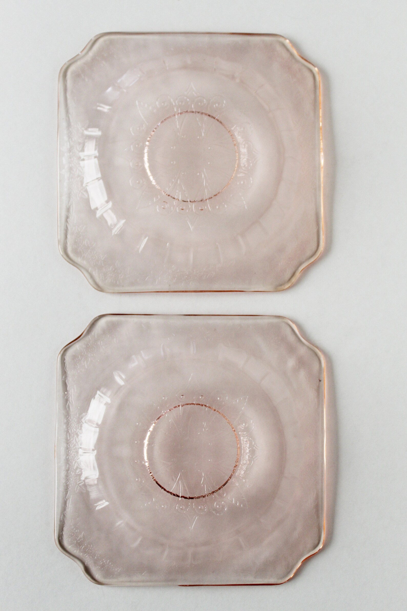 Vintage Pink Depression Glass Square Plates Set of 2 Etsy