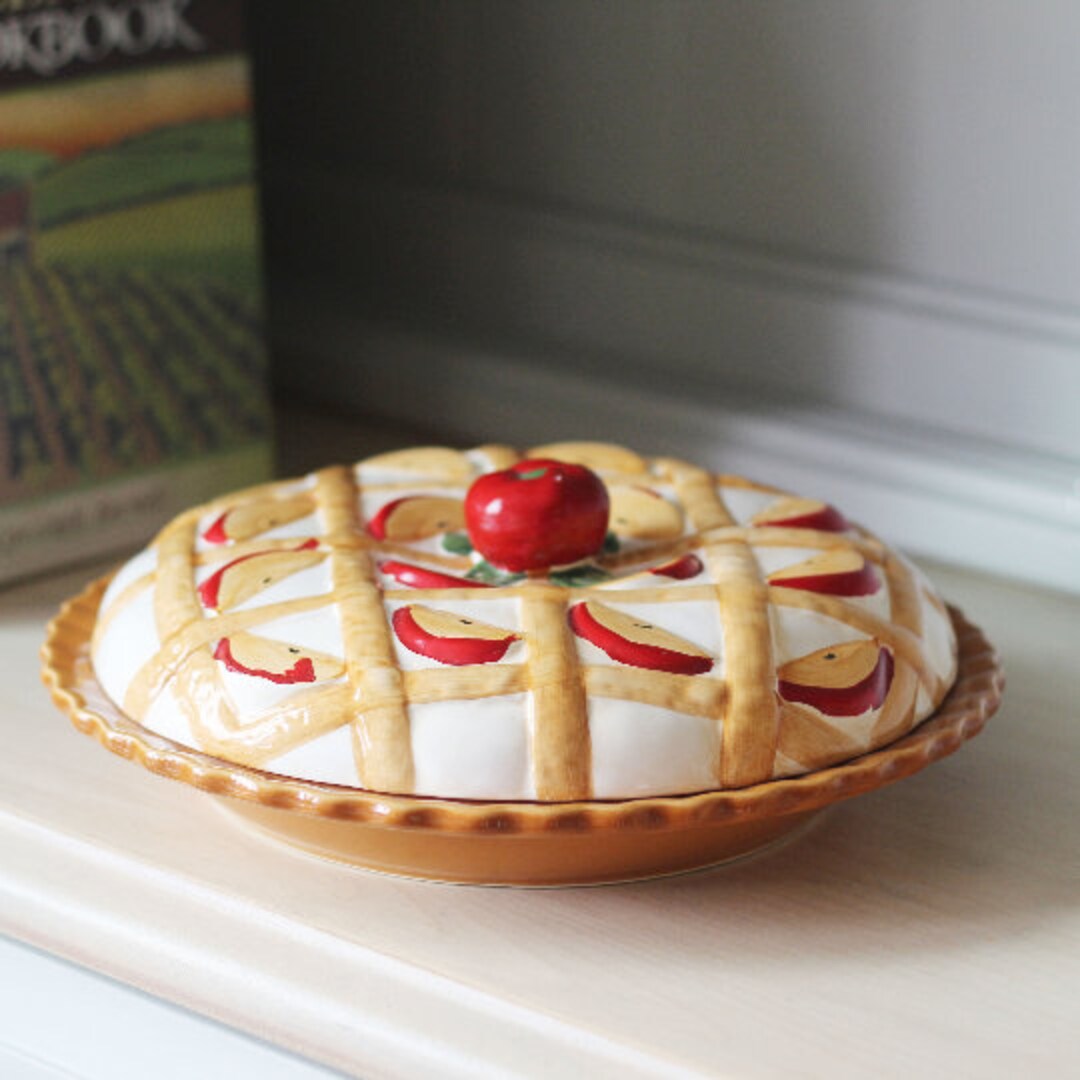 Vintage Ceramic Apple Pie Plate With Lid Covered Pie Baking Dish