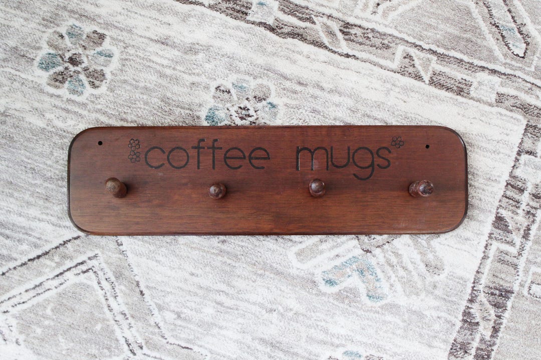 Vintage Wood Mug Rack in Original Box - New Old Stock Branded Mugs Rack ...