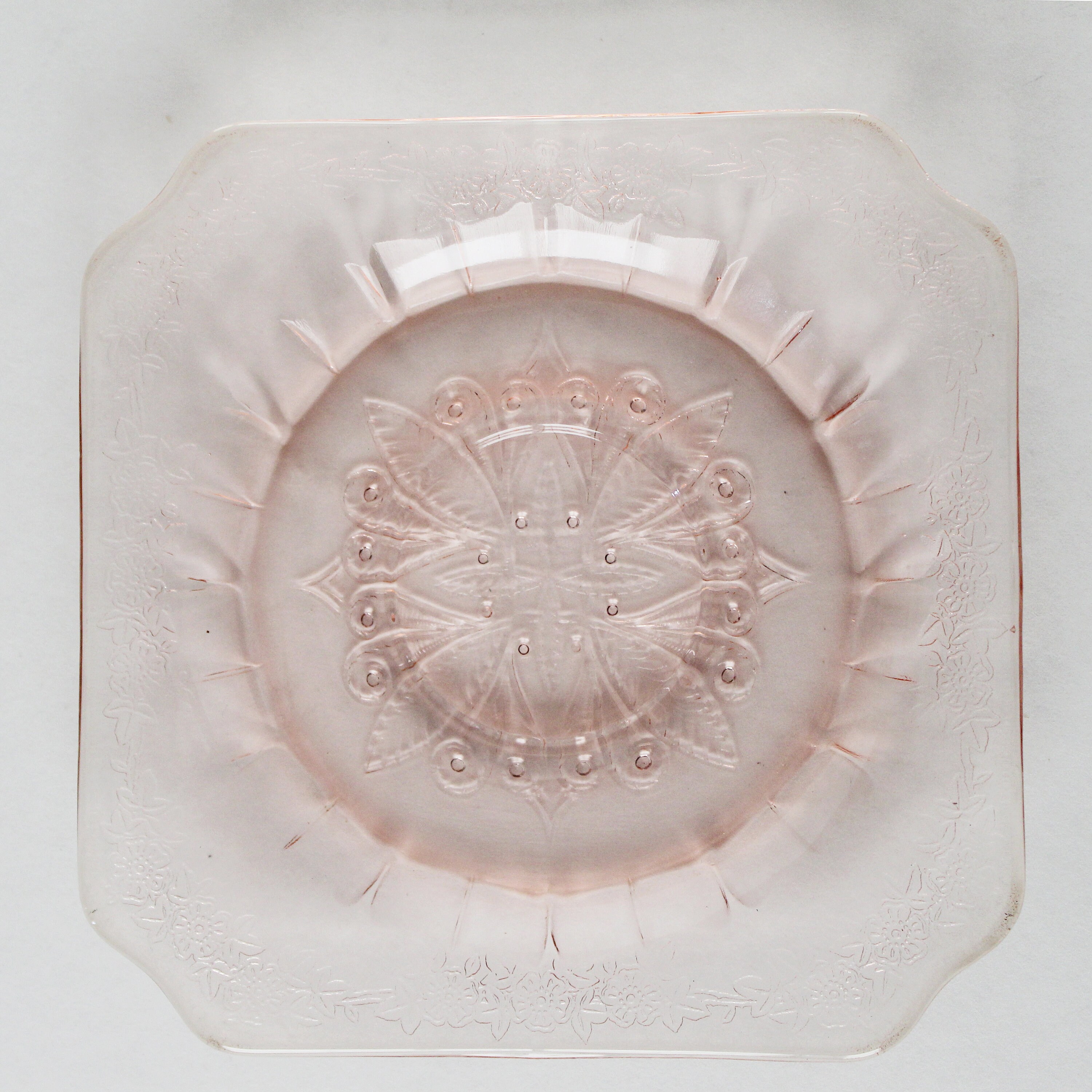 Vintage Pink Depression Glass Square Plates Set of 2 Etsy
