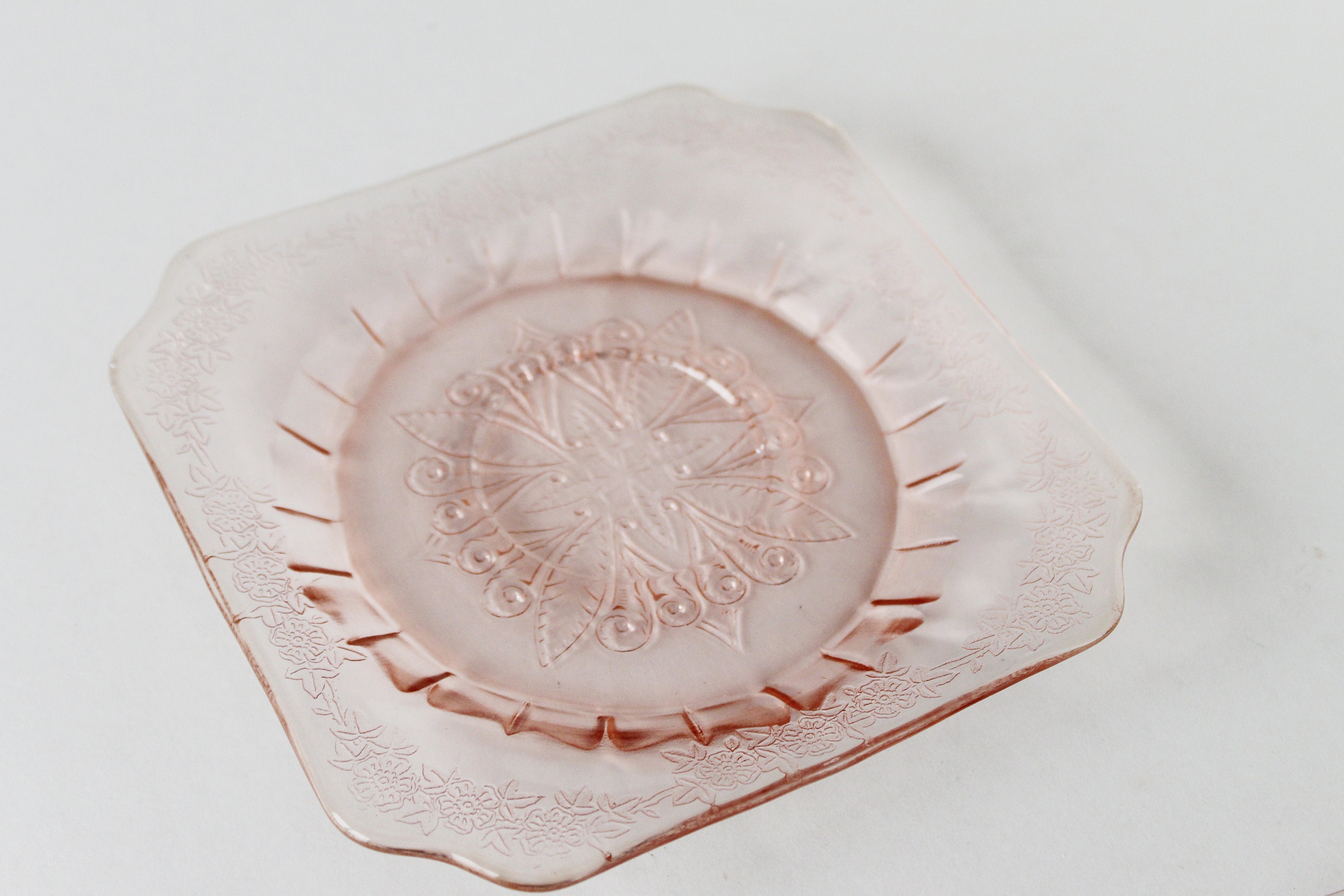 Vintage Pink Depression Glass Square Plates Set of 2 Etsy