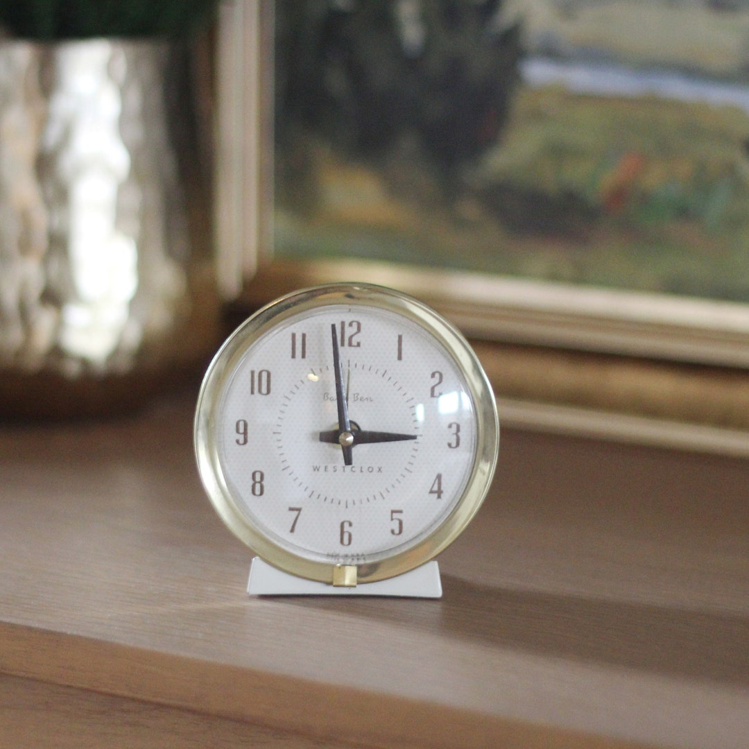 Vintage Westclox Baby Ben Alarm Clock Art Deco 1950's Cream and Brass