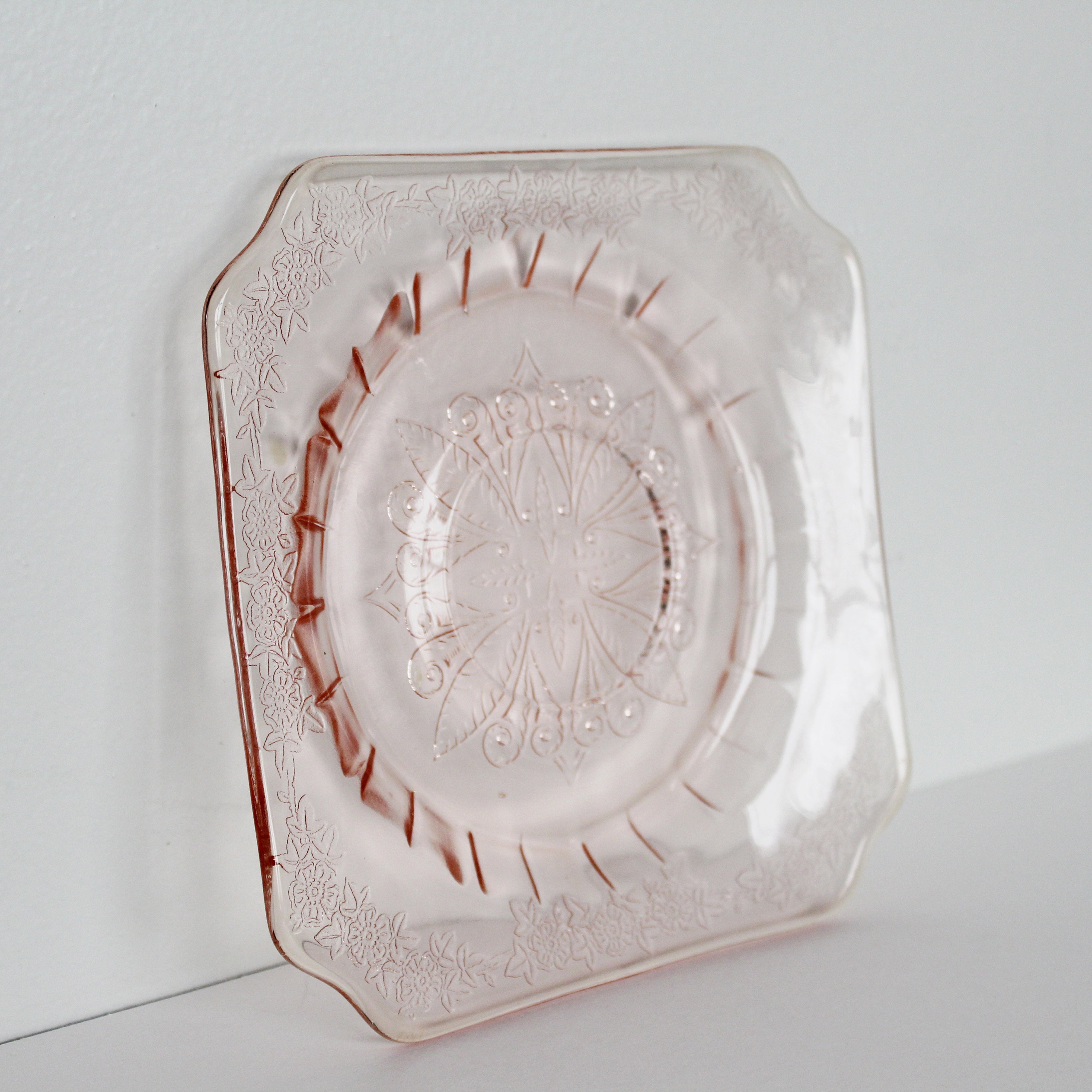 Vintage Pink Depression Glass Square Plates Set of 2 Etsy