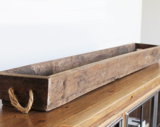36 Long Wood Trough With Rope Handles Antique Barn Wood Tray Trough