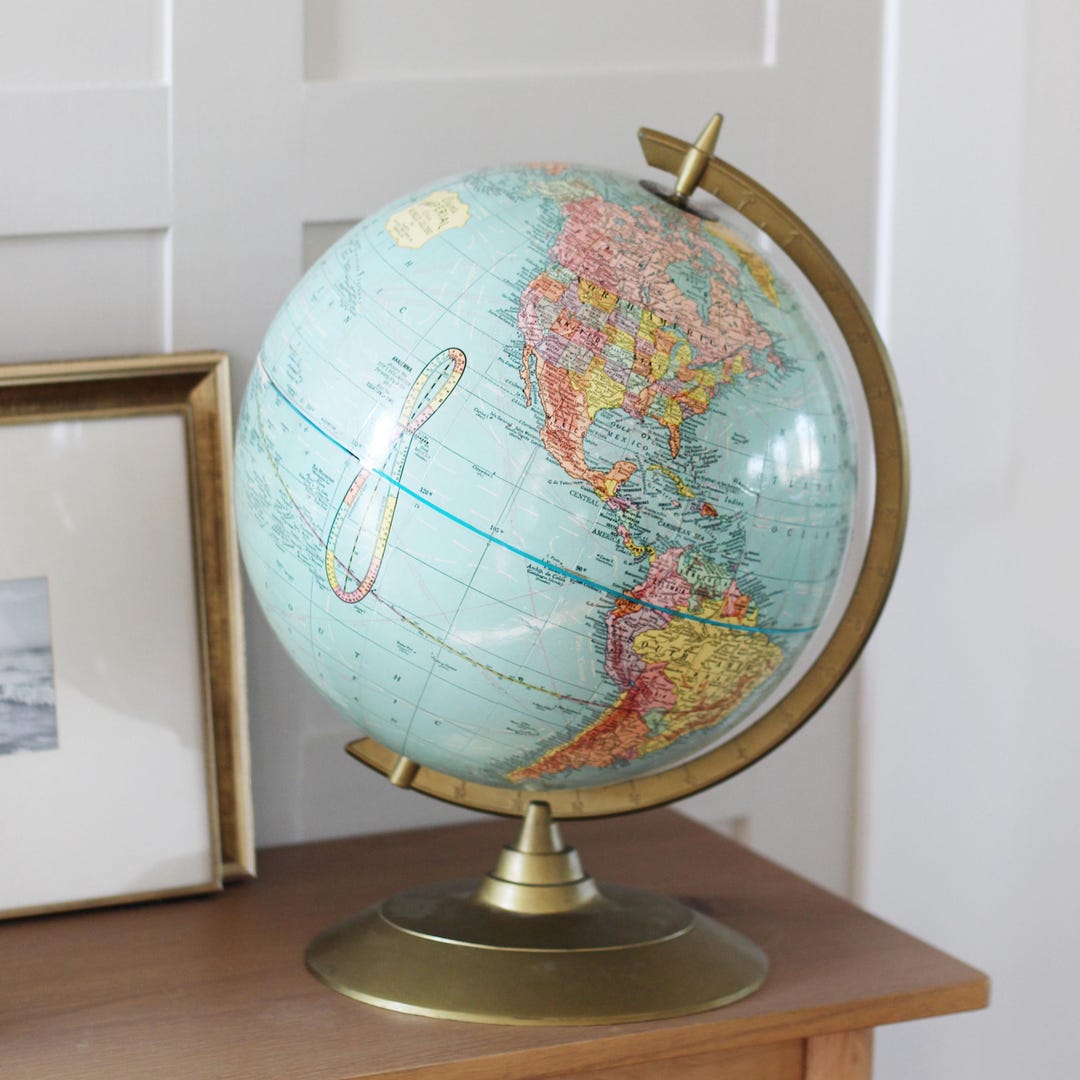 Vintage 1960 Cram's Imperial 12 Inch World Globe on Oval Brass Base Mid ...