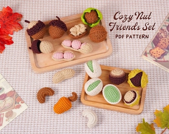 Paquete de patrones de crochet "Amigos de las Nueces" (patrón de cacahuete, patrón de bellota, patrón de anacardo, patrón de pistacho, patrón de castaña, patrón de nuez)