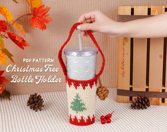 Patrón de crochet para portabotellas de árbol de Navidad, patrón de crochet navideño, tutorial de crochet para funda de bebida DIY, patrón festivo divertido, patrón en PDF