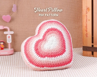 Patrón de crochet para cojín de corazón, acogedor detalle decorativo para el hogar, diseño de interiores con temática de amor, patrón digital en PDF.