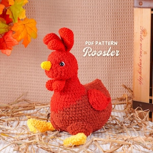 Rooster Crochet Pattern, Farm Animal Amigurumi Pattern, Chicken Plush DIY Tutorial, Country Home Decor Crochet PDF, Easy Crochet Pattern