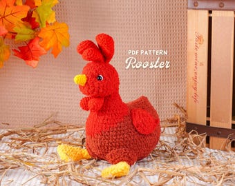 Rooster Crochet Pattern, Farm Animal Amigurumi Pattern, Chicken Plush DIY Tutorial, Country Home Decor Crochet PDF, Easy Crochet Pattern