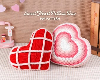 Patrones de crochet para almohadas de corazón 2 en 1, patrón de almohada de corazón, patrón de almohada de corazón a rayas, diseño de interiores con temática de amor, patrón en PDF