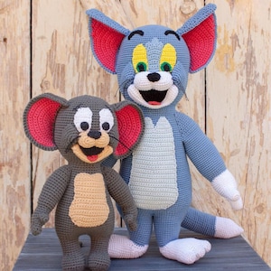 Crochet Tom and Jerry Set – Handmade Amigurumi Cartoon Characters – Retro Cartoon Gift, Stuffed Toys for Fans and Kids
