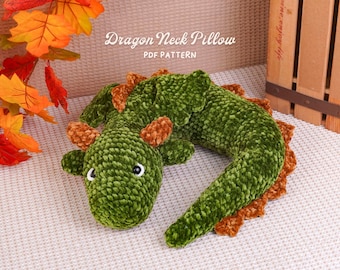 Patrón de ganchillo para almohada de cuello de dragón, patrón de almohada amigurumi de dragón, decoración fantástica para el hogar a ganchillo, decoración del hogar hecha a mano, patrón digital en PDF