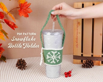 Patrón de crochet para portabotellas con forma de copo de nieve, patrón de crochet navideño, tutorial de crochet DIY, PDF para portabotellas con forma de copo de nieve, patrón de crochet divertido