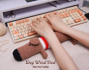 Patrón de ganchillo para reposamuñecas de perro, soporte de ganchillo para la muñeca del teclado, accesorio de ganchillo para escritorio, decoración de escritorio de oficina, patrón digital en PDF.