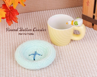 Patrón de posavasos redondo con botón a crochet, decoración de mesa a crochet, posavasos hecho a mano, decoración de mesa sencilla a crochet, patrón digital en PDF