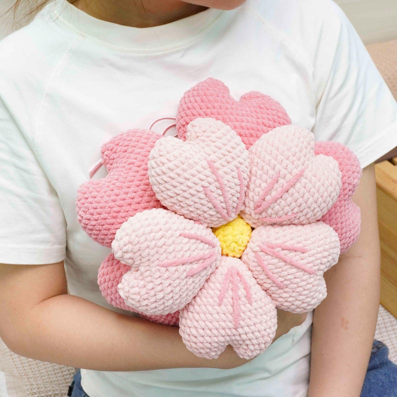 Körsbärsblommig kuddevirkmönster, heminredningsvirkning, handgjord kuddedesign, enkel kuddevirkning, mysig heminredning, PDF-mönster bild 5