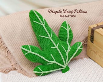 Patrón de ganchillo para cojín con forma de hoja de arce, decoración del hogar a ganchillo, diseño de cojín hecho a mano, cojín sencillo a ganchillo, decoración acogedora para el hogar, patrón digital en PDF.