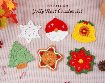 Patrones de crochet para posavasos navideños, posavasos festivos en PDF, tutorial de crochet navideño, idea de regalo de crochet