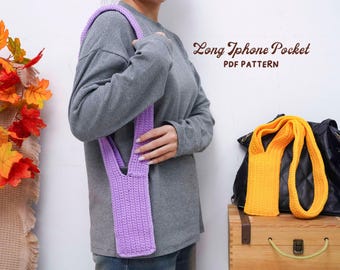 Patrón de crochet para bolsillo largo de iPhone, tutorial para bolsa de regalo hecha a mano, diseño de funda para teléfono, patrón para principiantes