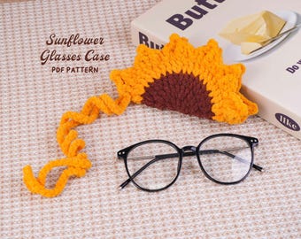Patrón de ganchillo para estuche de gafas con girasoles, estuche floral para gafas de ganchillo, diseño de soporte para gafas, patrón de accesorio hecho a mano, patrón en PDF