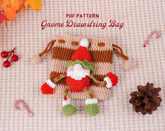 Gnome Drawstring Bag Crochet Pattern, Christmas Crochet Pattern, Christmas Gift Bag PDF, Christmas Crochet Tutorial, DIY Crochet Pattern