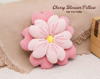 Patrón de ganchillo para cojín de flores de cerezo, decoración del hogar a ganchillo, diseño de cojín hecho a mano, cojín sencillo a ganchillo, decoración acogedora para el hogar, patrón en PDF