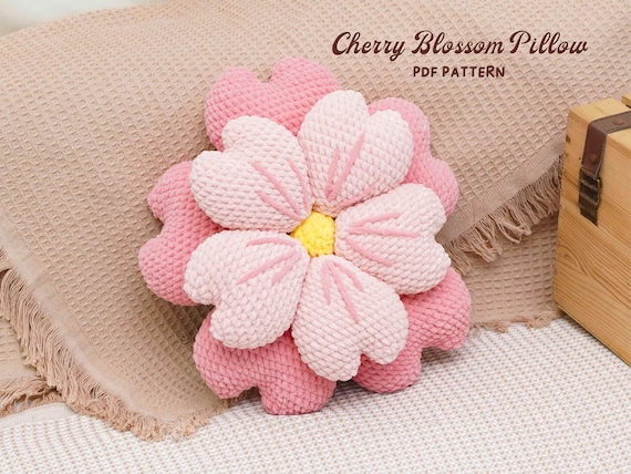 Cherry Blossom Pillow Crochet Pattern, Home Decor Crochet, Handmade Pillow Design, Simple Cushion Crochet, Cozy Home Decor, PDF Pattern