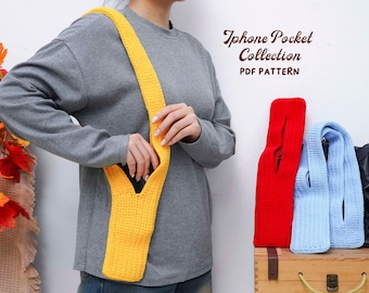 Patrones de crochet para bolsillo 3 en 1 para iPhone, tutorial para bolsa de regalo hecha a mano, diseño de funda para teléfono, patrón para principiantes
