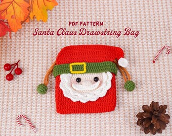 Santa Claus Drawstring Bag Crochet Pattern, Christmas Crochet Pattern, Christmas Gift Bag PDF, Christmas Crochet Tutorial, PDF Pattern