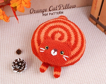 Patrón de ganchillo para cojín de gato naranja, cojín decorativo con forma de animal, cojín de gato decorativo, estilo sofá cama acogedor, patrón digital en PDF.
