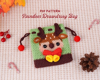 Reindeer Drawstring Bag Crochet Pattern, Christmas Crochet Pattern, Christmas Gift Bag PDF, Christmas Crochet Tutorial, DIY Crochet Pattern