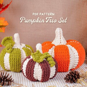 Pumpkin Trio Set Crochet Patterns, Large Pumpkin Pattern, Medium Pumpkin Pattern, Small Pumpkin Pattern, Halloween Crochet Patterns
