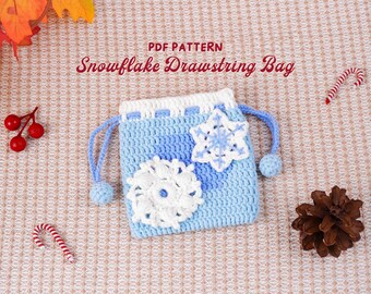 Snowflake Drawstring Bag Crochet Pattern, Christmas Crochet Pattern, Christmas Gift Bag PDF, Christmas Crochet Tutorial, DIY Crochet Pattern