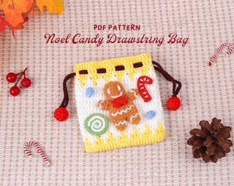 Noel Candy Drawstring Bag Crochet Pattern, Christmas Crochet Pattern, Christmas Gift Bag PDF, Christmas Crochet Tutorial, PDF Pattern