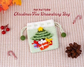 Christmas Tree Drawstring Bag Crochet Pattern, Christmas Crochet Pattern, Christmas Gift Bag PDF, Christmas Crochet Tutorial, PDF Pattern