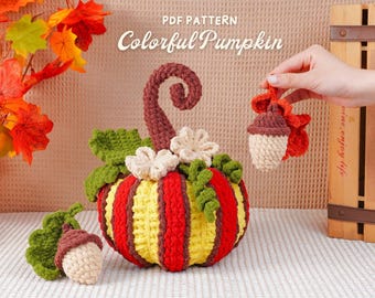 Kleurrijke pompoen haakpatroon, Halloween haakpatroon, Halloween amigurumi pdf, Halloween gehaakte pdf-zelfstudie, pdf-patroon, woondecoratie