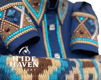 Western Show royal blue Shirt and samePad Saddle Blanket for horse Shows and Events . Saddle Blanket Show shirt