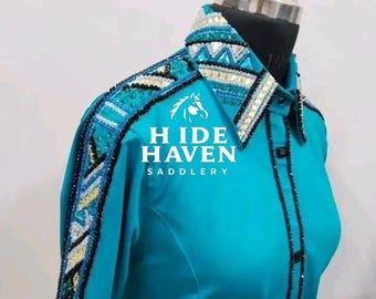 Camisa Western Turquoise Show para exposições e eventos equestres.