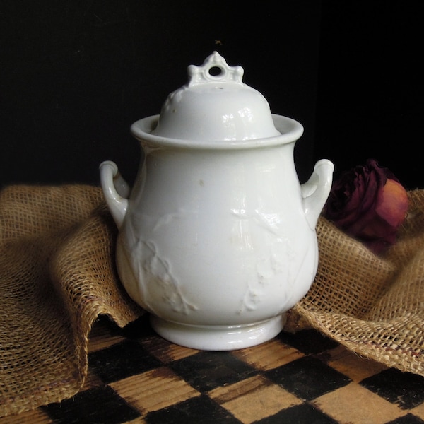 Vintage Ironstone Sugar Pot and Lid / England 1800s / H. Burgress Burslem Ironstone / Large Sugar Bowl / Burslem England