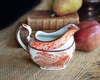 Antique Creamer Red  Transferware 1800s / English Serving / Tea Time Early to Mid 19th Century