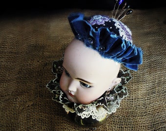 Antique Silver Sugar Pincushion Antique Victorian 1800's German Doll Head  / Hand Crafted / Sewing Accessories OOAK Pincushion