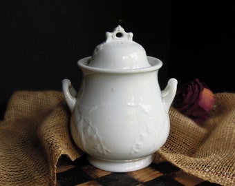 Vintage Ironstone Sugar Pot and Lid / England 1800s / H. Burgress Burslem Ironstone / Large Sugar Bowl / Burslem England